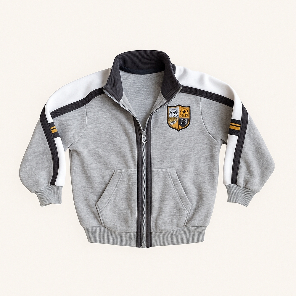 M7) 3T Boys Zip-Up Track Jacket Gray with White & Yellow Stripes